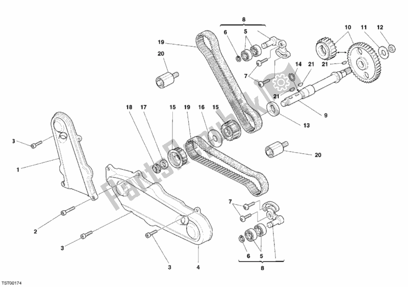 All parts for the Timing Belt of the Ducati Monster S2R 1000 2006